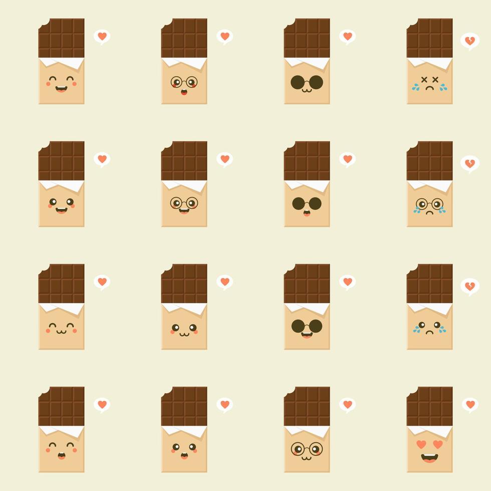 leuke en grappige chocoladereep tekens met verschillende emoties, cartoon vectorillustratie geïsoleerd op een achtergrond in kleur. kawaii chocoladereep karakters, mascottes, emoticons en emoji voor het web vector