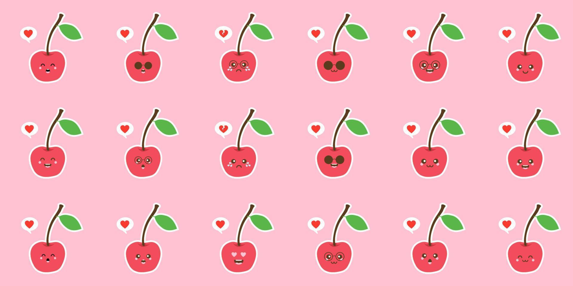 kersen karakters. set kawaii cherry vector geïsoleerd op kleur achtergrond voor animatie. blije, lachende en springende karakters. cartoon stijl