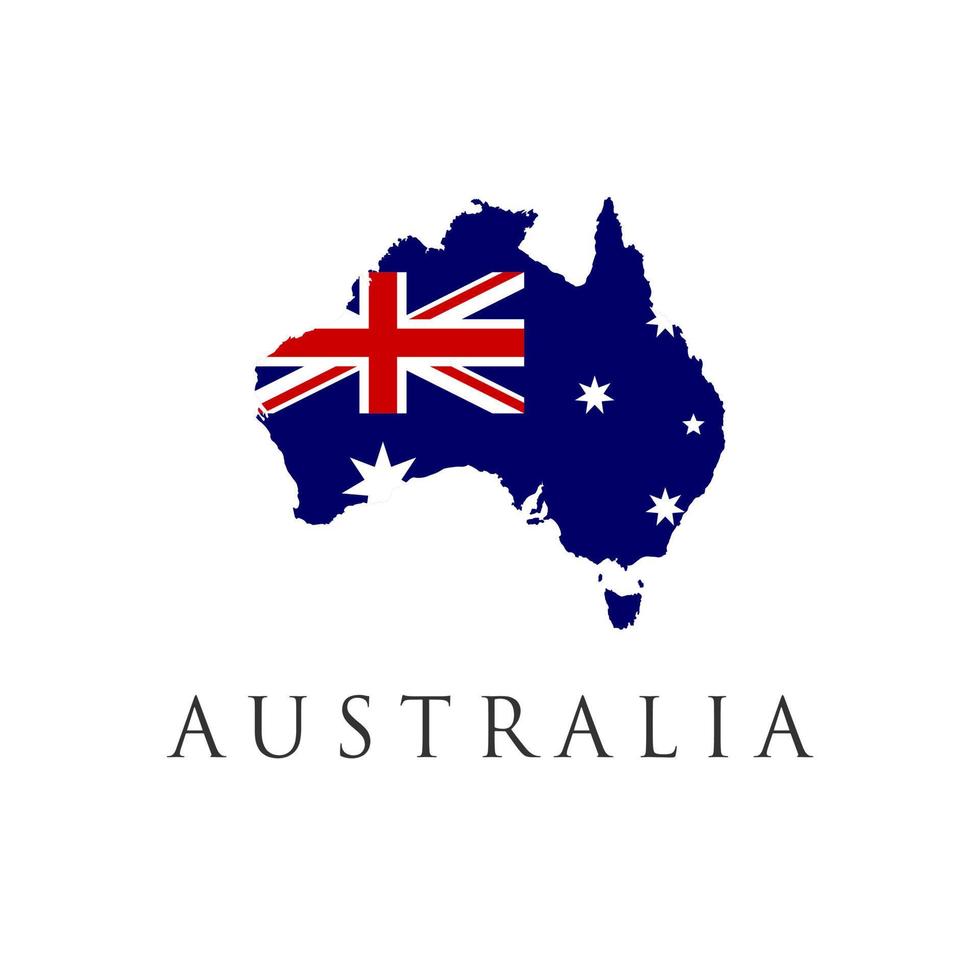 Australië logo ontwerp vectorillustratie. Australische vlag met kaartvorm vector