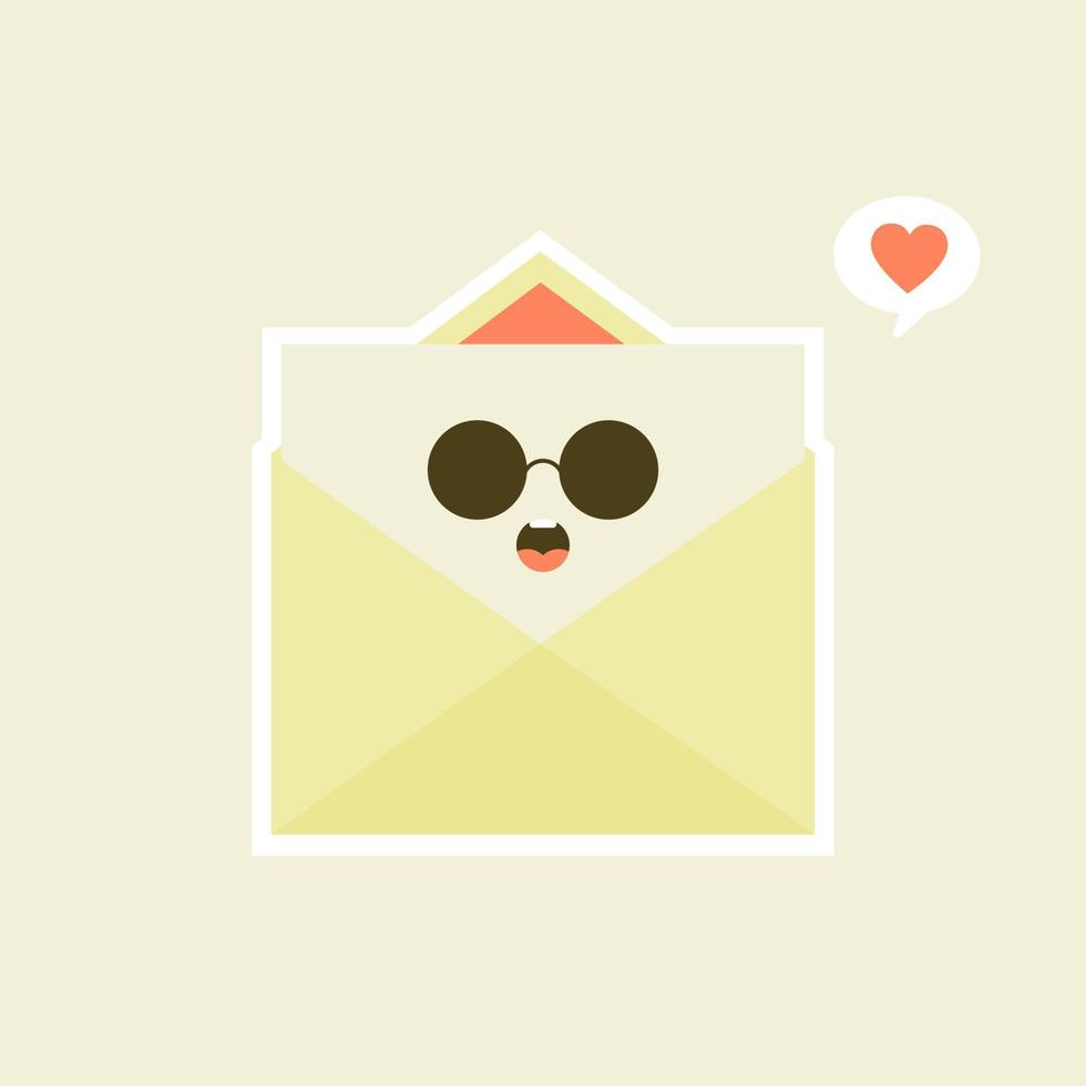 schattig en kawaii lachende gelukkige envelop, papieren brief. vector platte cartoon karakter illustration.isolated op een witte achtergrond. envelop karakter concept. liefdesbrief voor valentijn