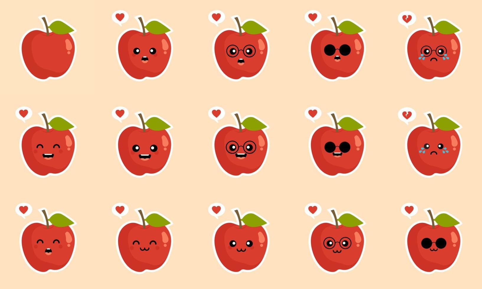 appel. gezond voedselconcept. emoji emoticon collectie. stripfiguren voor kinderen kleurboek, kleurplaten, t-shirt print, pictogram, logo, label, patch, sticker. appels, een modern ontwerp met rode appel vector