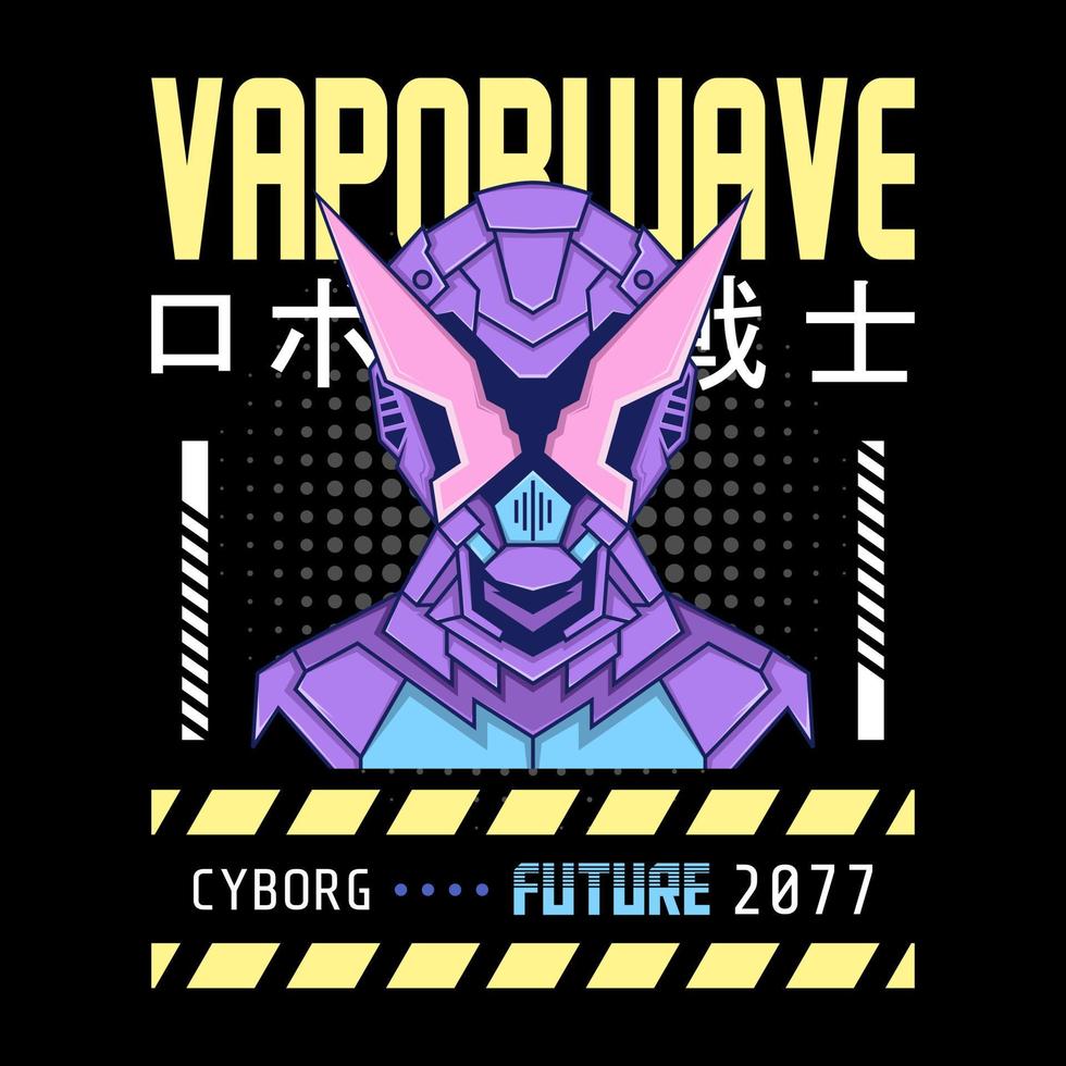 mecha robot vaporwave thema met Japanse letter, perfect voor merchandise, hoodie, tshirt, etc. vector