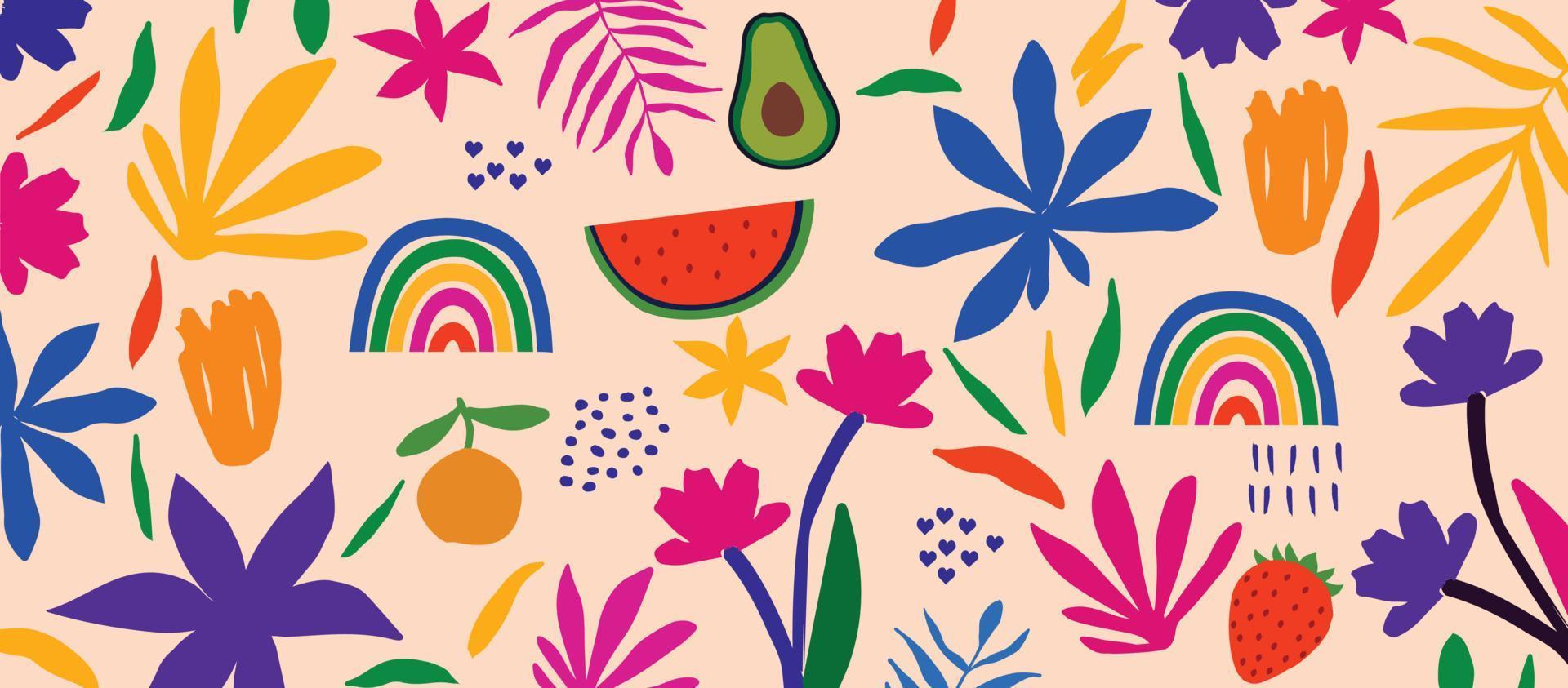 kleurrijke organische vormen doodle collectie. schattige botanische vormen, willekeurige kinderachtige doodle-uitsparingen van tropische bladeren en bloemen, decoratieve abstracte kunst vectorillustratie vector