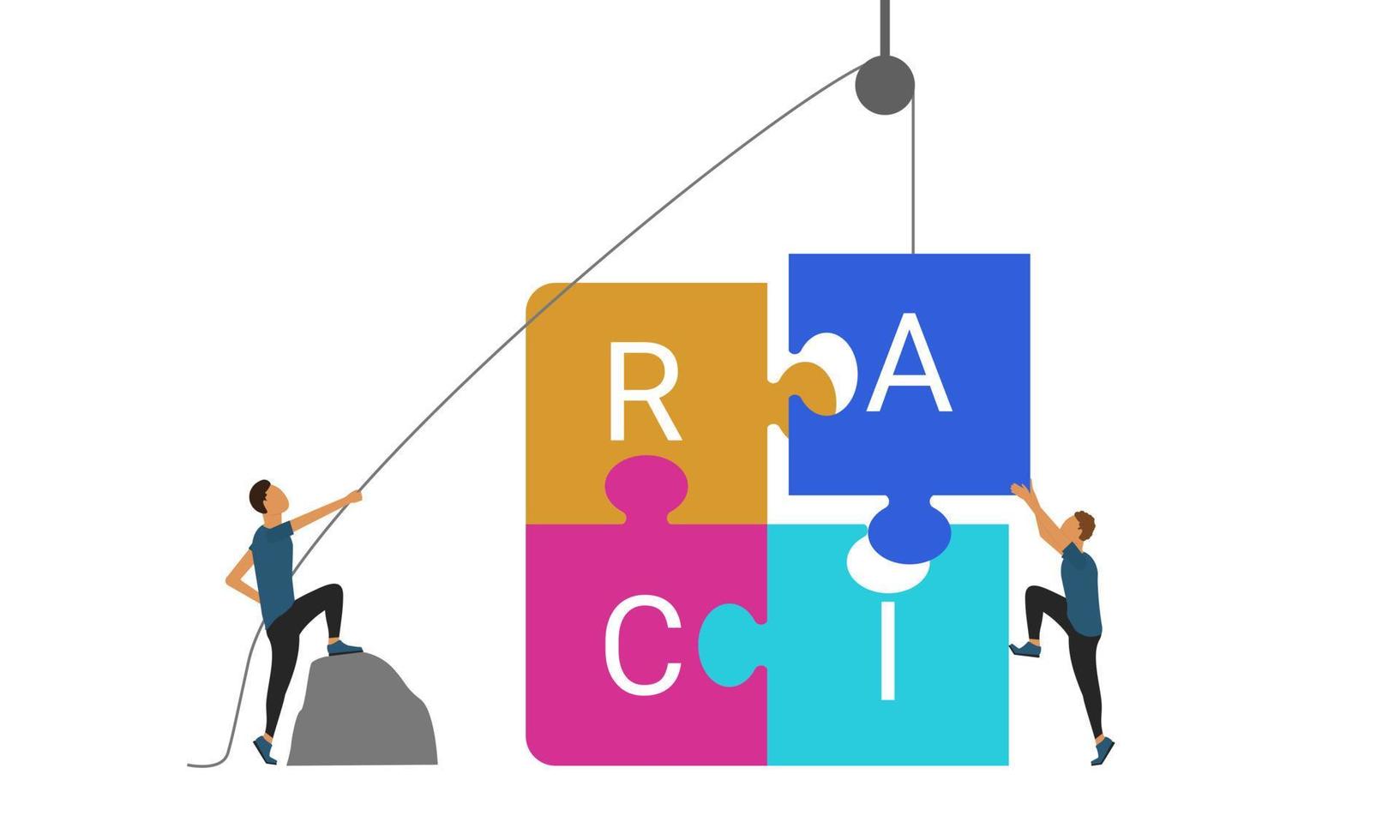 rolverdeling met behulp van de raci-matrix. abstract beeld van de constructie van de tabel voor personeelstoewijzing. concept. vector illustratie