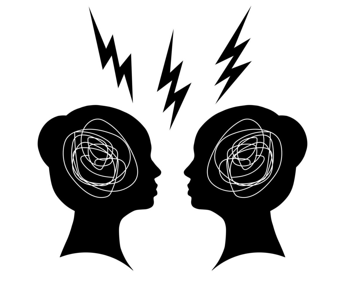 twee vrouwen in conflictconcept. platte kop schaduwvorm geïsoleerd op een witte achtergrond. eenvoudige vectorillustratie. vector