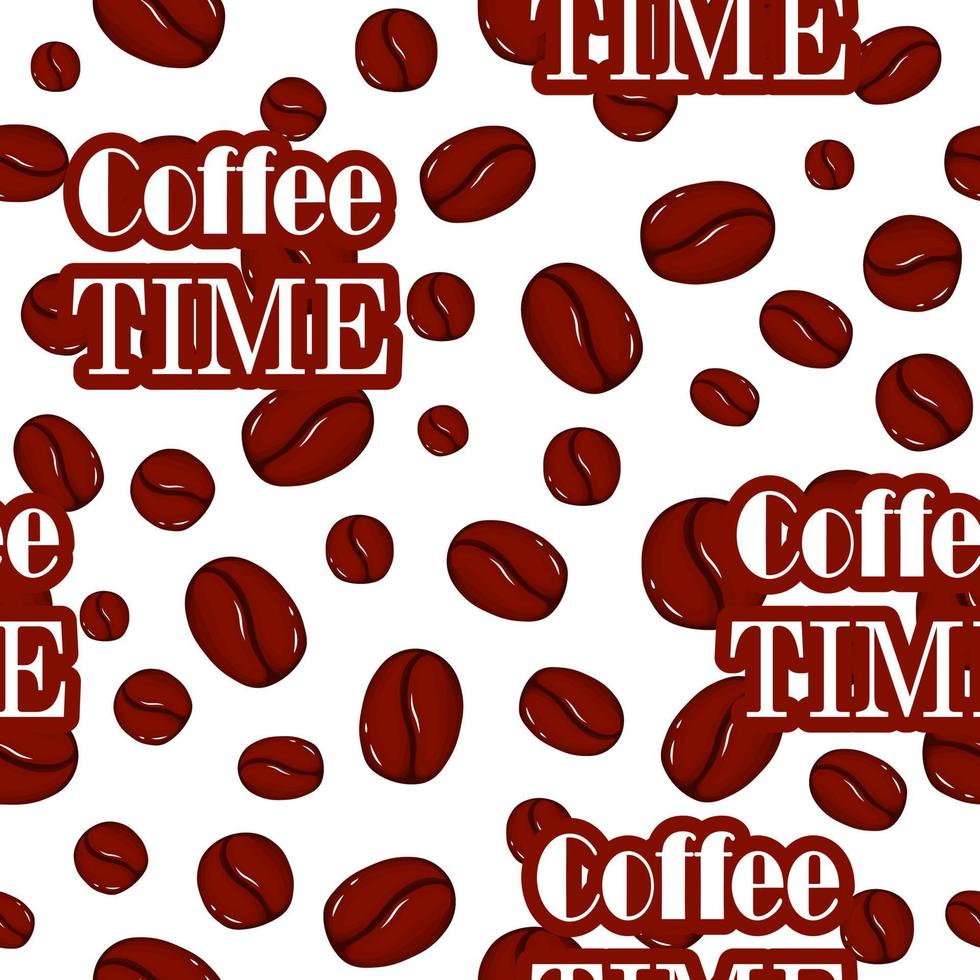 koffie tijd naadloze patroon vith rauwe koffieboon, vector geïsoleerd op een witte achtergrond afbeelding, platte cartoon behang, eenvoudige stof afdruksjabloon.