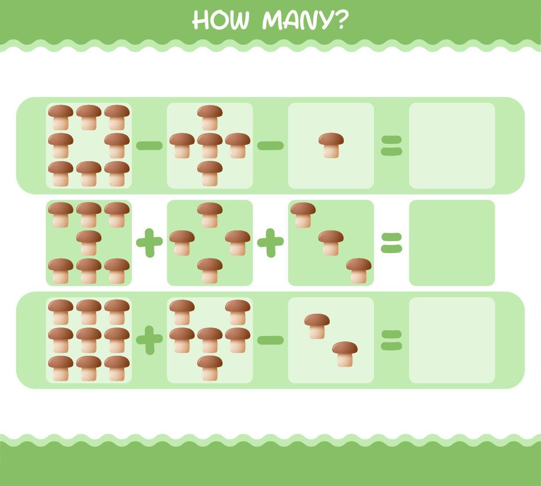 hoeveel cartoon paddestoel. tel spel. educatief spel voor kleuters en peuters vector