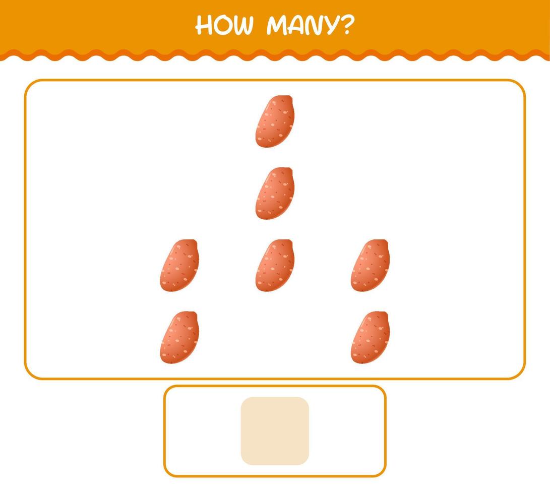 hoeveel cartoon zoete aardappel. tel spel. educatief spel voor kleuters en peuters vector
