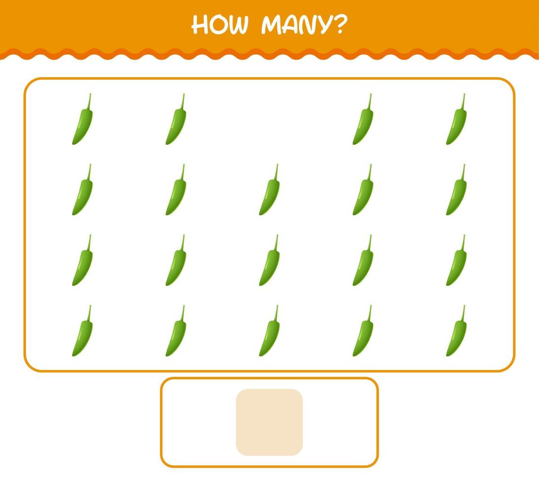 hoeveel cartoon groene chili. tel spel. educatief spel voor kleuters en peuters vector