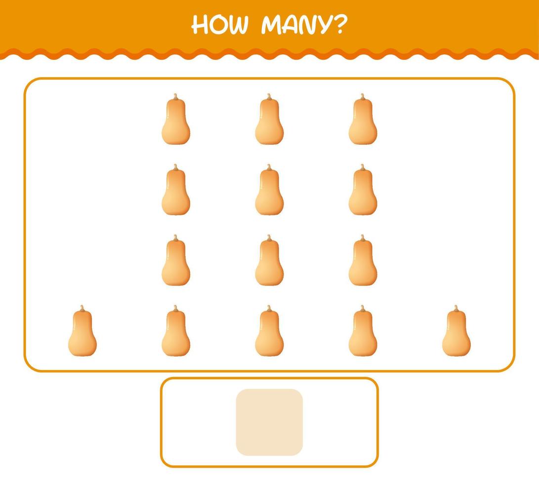 hoeveel cartoon butternut squash. tel spel. educatief spel voor kleuters en peuters vector