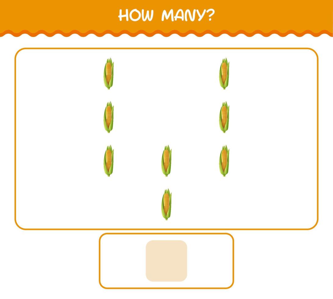 hoeveel cartoon maïs. tel spel. educatief spel voor kleuters en peuters vector