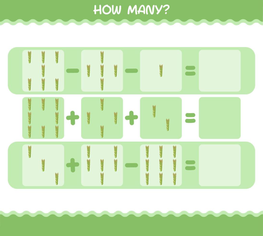 hoeveel cartoon asperges. tel spel. educatief spel voor kleuters en peuters vector