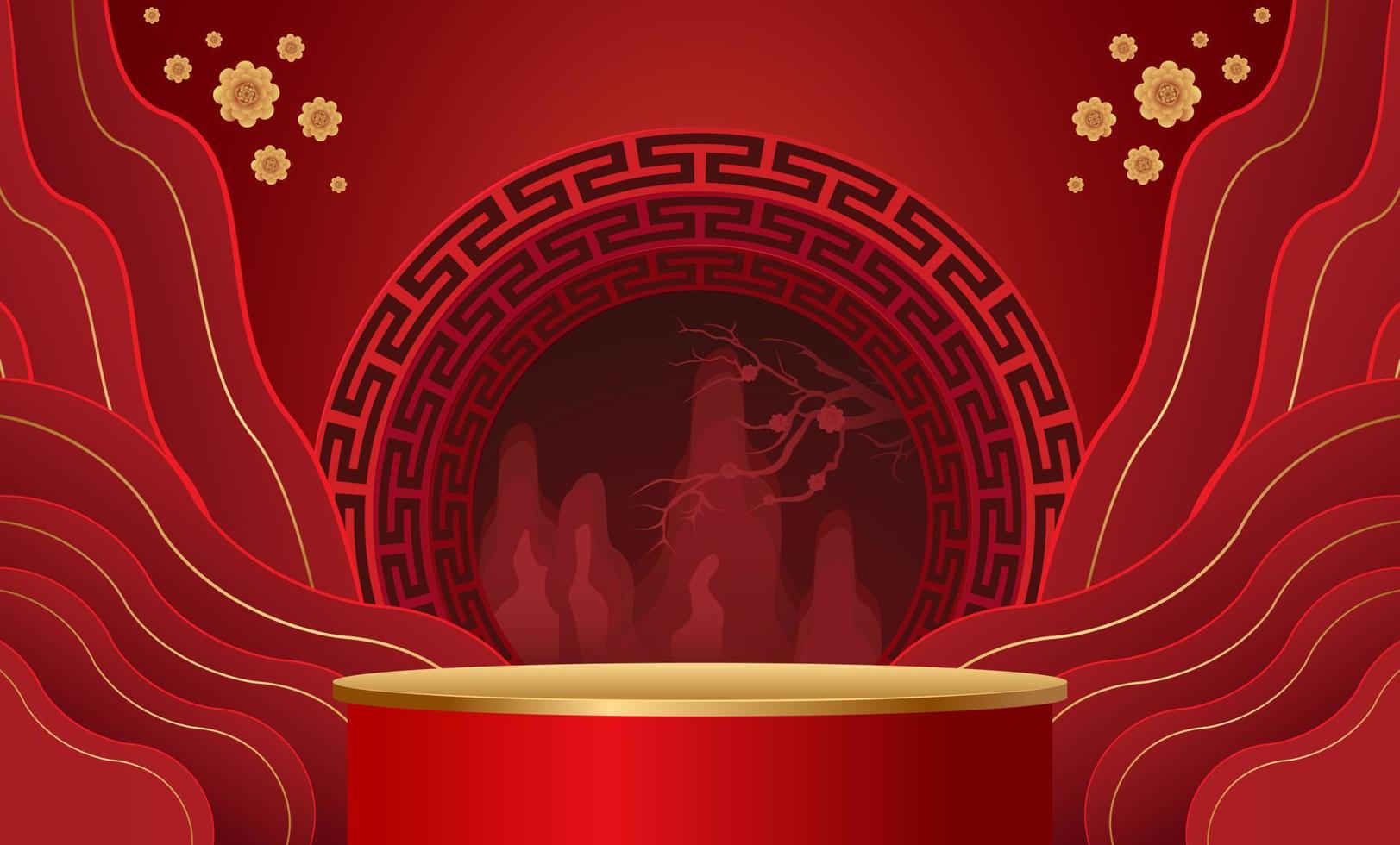 podium en achtergrond voor chinees nieuwjaar, chinese festivals, medio herfstfestival, bloem en aziatische elementen op de achtergrond. vector
