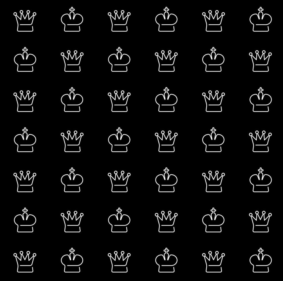 koning kroon teken. vector. zwart-wit pictogrammen. lijnpictogram op schaakbord vector