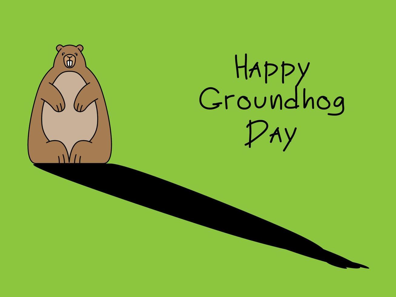 groundhog in volle groei met schaduw op groene achtergrond met inscriptie happy day groundhog vector