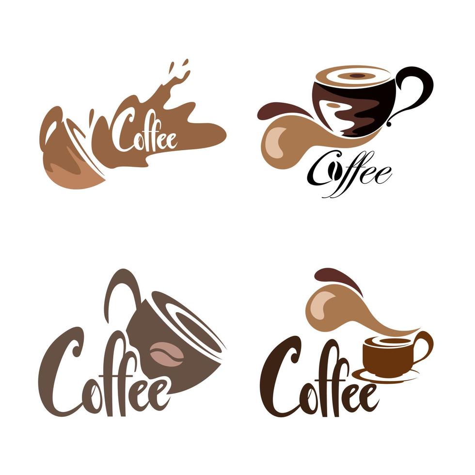 set van koffiekopje logo ontwerp. vectorillustratie. vlakke stijl. decoratief ontwerp voor caféposters, banners, kaarten, muurstickers vector
