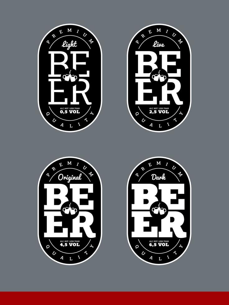 etiketten voor donker, licht, levend, origineel bier. set. creatief schrijven vector