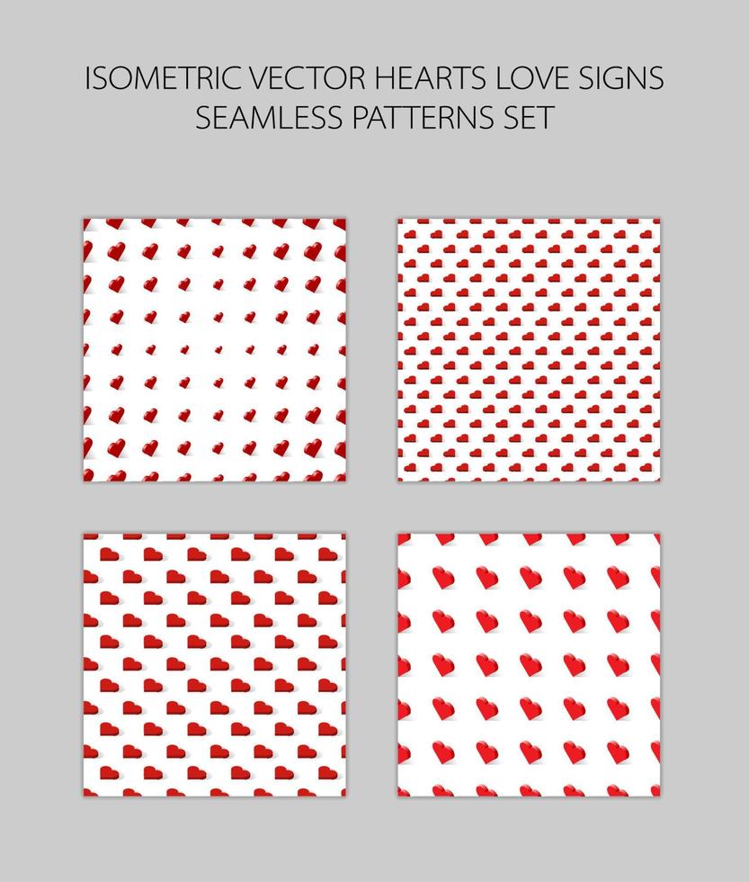 rode harten in isometrische weergave. naadloos patroon. vier opties. vector