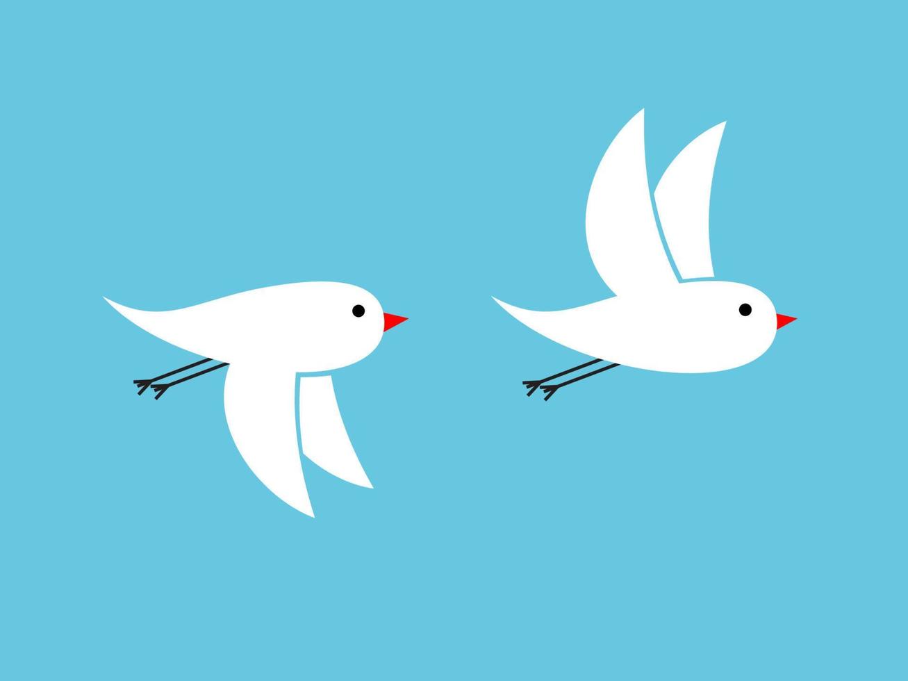 witte vogels die op een blauwe achtergrond vliegen en hun vleugels naar boven zwaaien vector