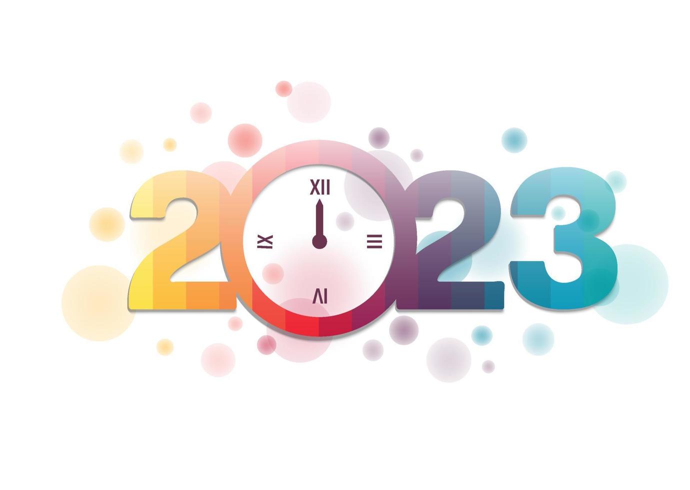 nummers 2023. gelukkig nieuwjaar 2023. xmas achtergrond met splash klok, kleurrijke gradiënt realistische vectorillustratie vector