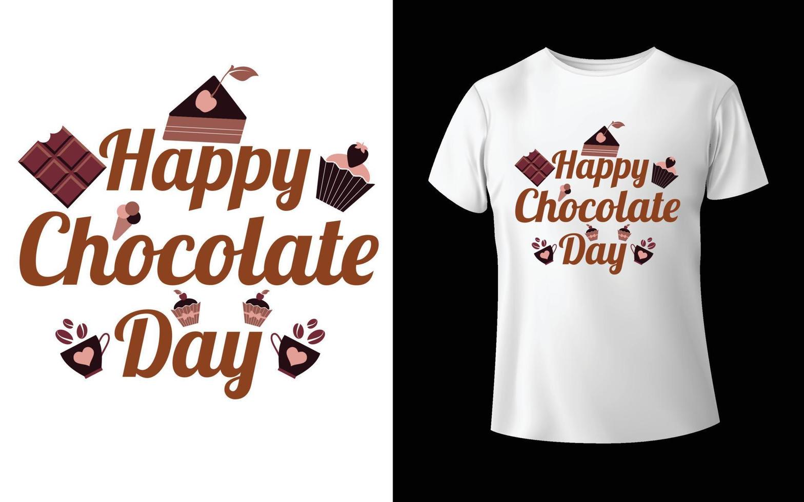 wereld chocolade dag t-shirt design wereld chocolade dag kalligrafie hand belettering geïsoleerd op wit. vector sjabloon voor logo ontwerp, typografie poster, wenskaart, briefkaart, sticker, t-shirt,