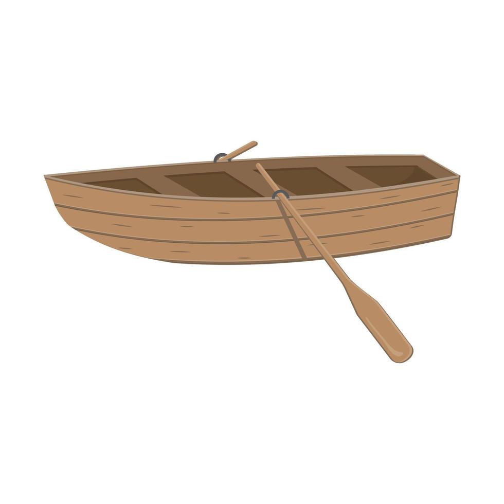 houten boot met roeiriemen, kleur vectorillustratie in cartoon stijl op een witte achtergrond. vector