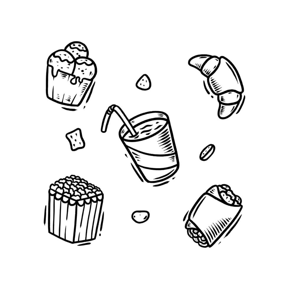 junk food doodle set illustratie handgetekende vector