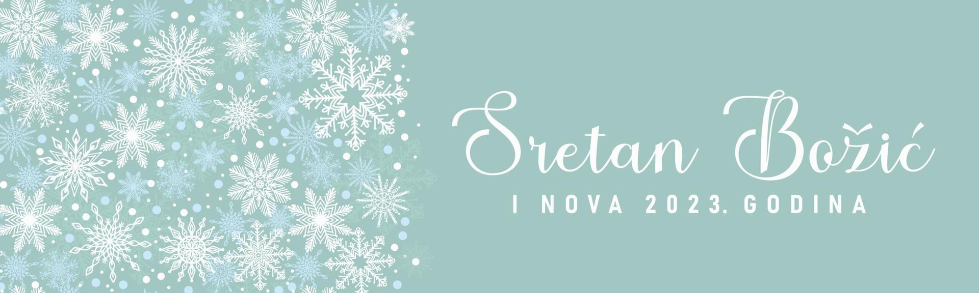 sretan bozic i nova 2023 godina - vrolijk kerstfeest en nieuwjaar in het kroatisch. elegante feestelijke vakantiebanner met sneeuwvlokpatroon vector