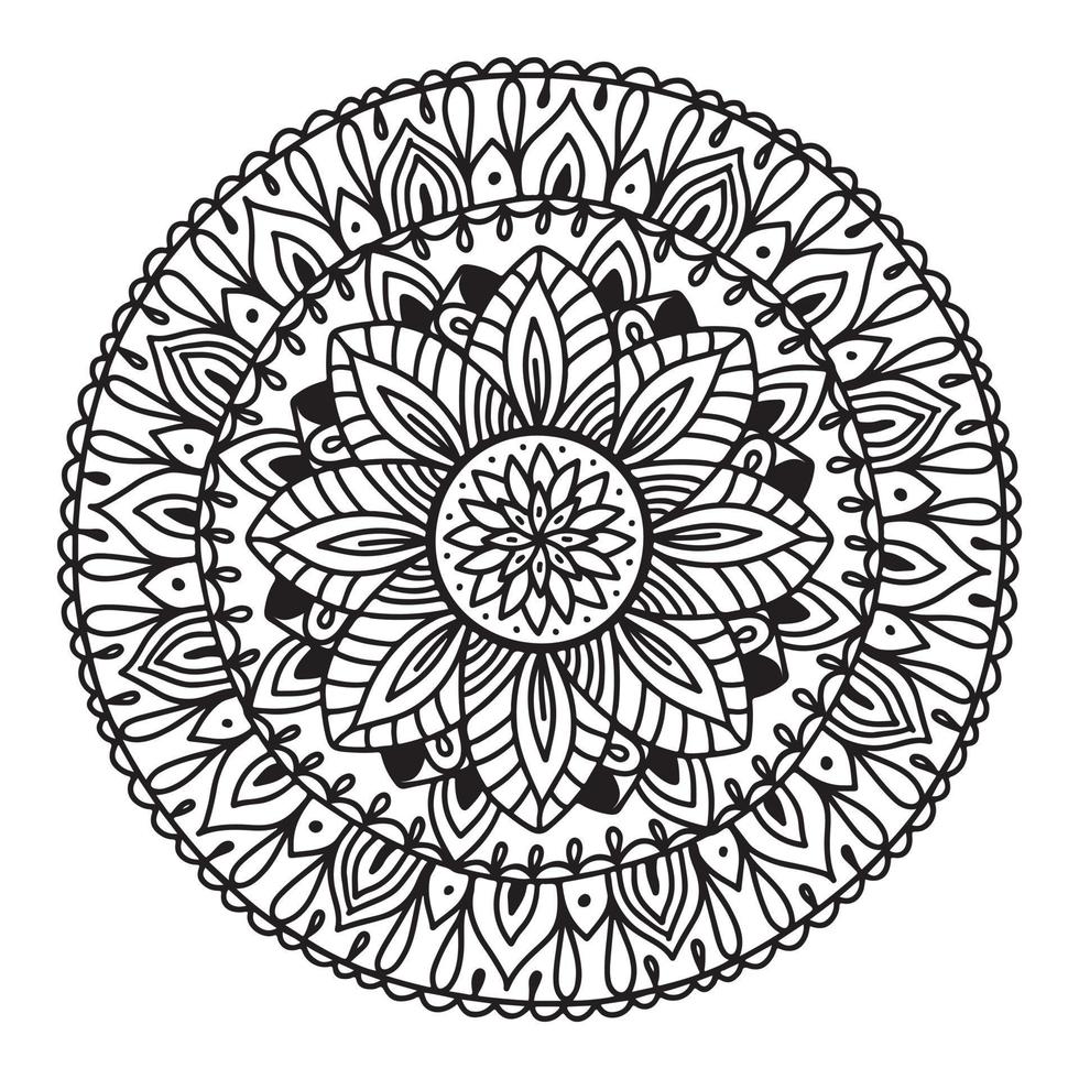 mandala cirkelvormig symmetrisch patroon. oosters motief. bloemen decoratief rond ornament in zwarte omtrek. vectorillustratie geïsoleerd op een witte achtergrond. Arabische, Indiase print. yoga-symbool. vector