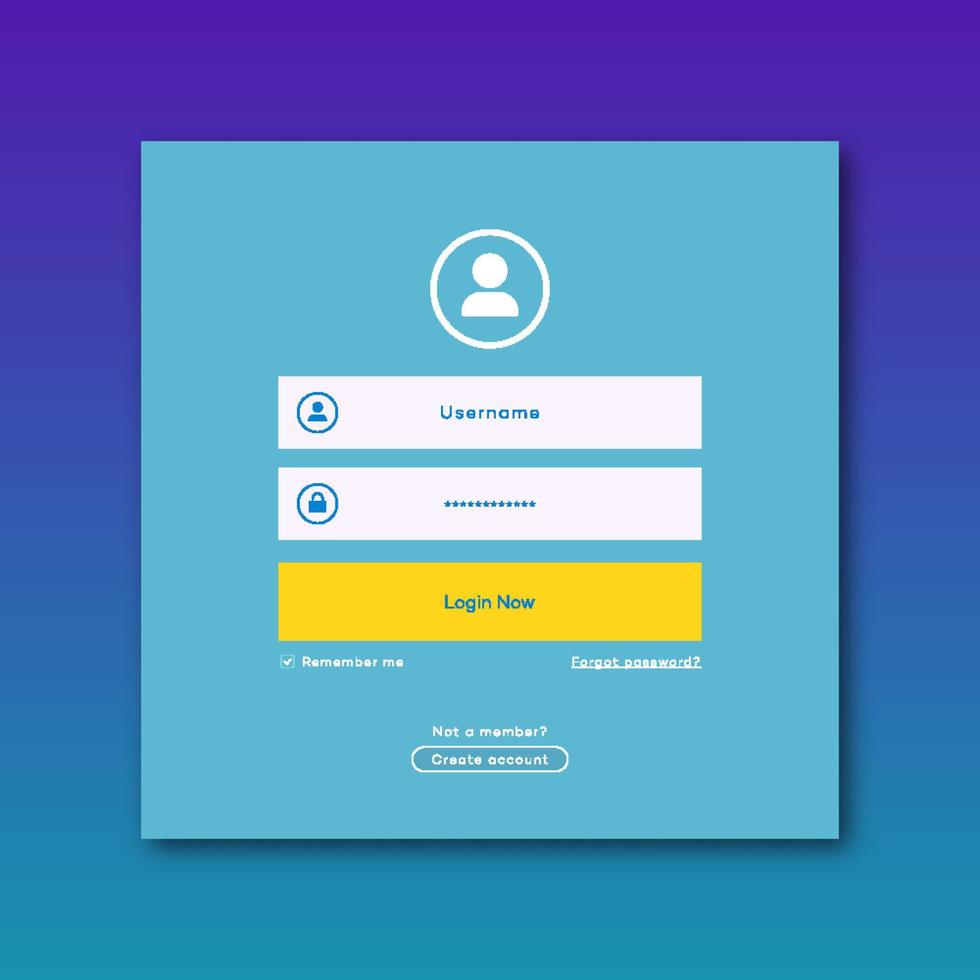 vector login formulier paginasjabloon op gradiënt trendy stijl achtergrond