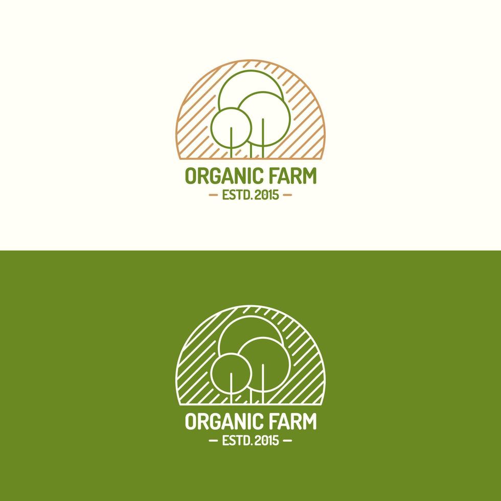 biologische boerderij logo set kleurenlijn met bomen voor verse boerderij natuur bedrijf, eco winkel vector