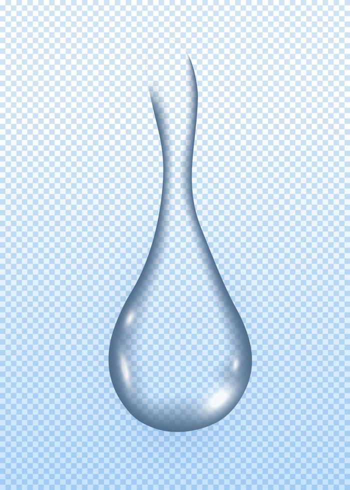 3D-realistische druppel water geïsoleerd op transparante achtergrond vector