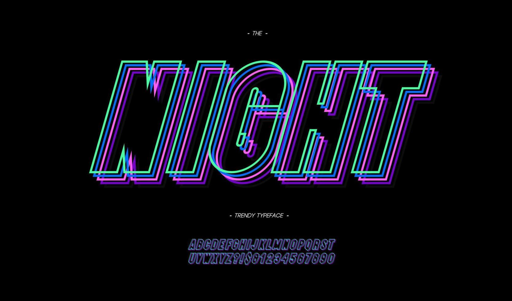 vector nacht lettertype 3d vet neon lijnstijl