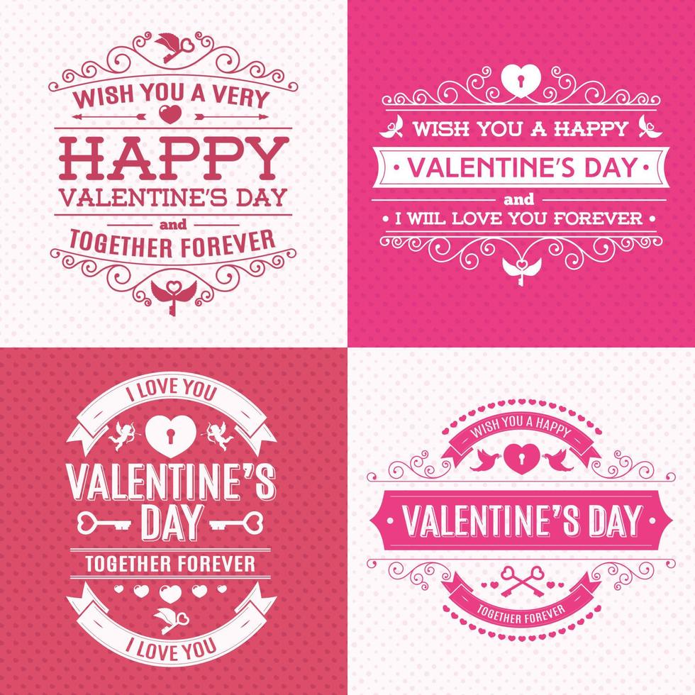 Valentijnsdag wenskaart set met typografie embleem op harten achtergrond te koop banner vector