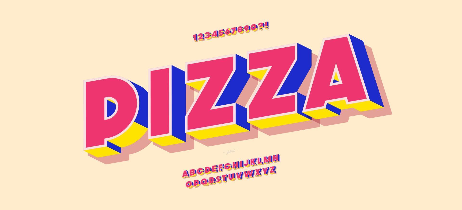 vector pizza lettertype 3d vetgedrukte stijl moderne typografie