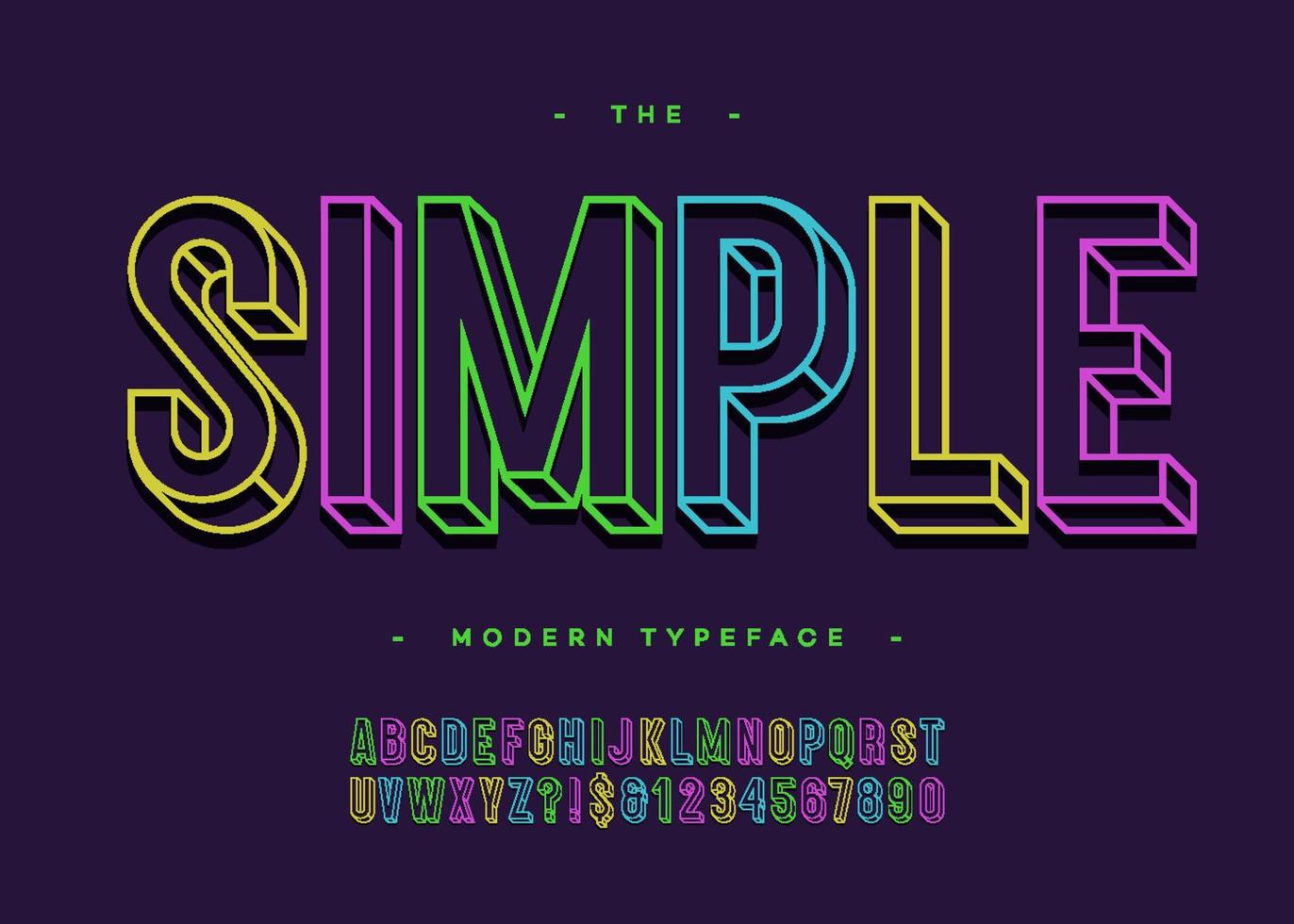 vector eenvoudig alfabet 3d vet typografie schreefloos kleurrijke lijnstijl