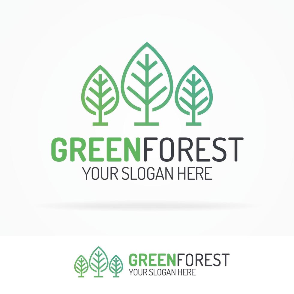 groen bos logo set lijnstijl met bladeren vector