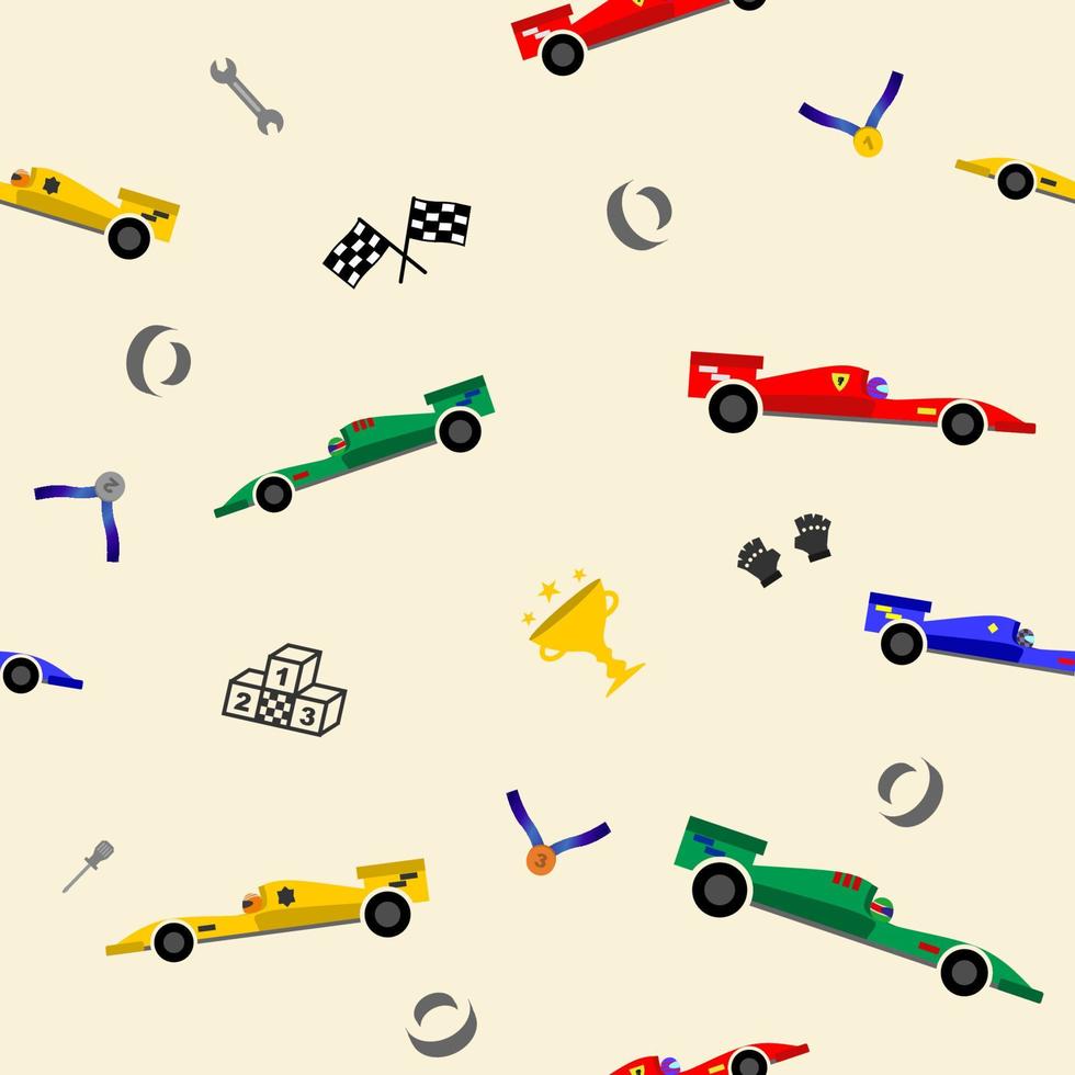 racewagen naadloze patroon kleurrijke cartoon stijl voor scrapbooking vector
