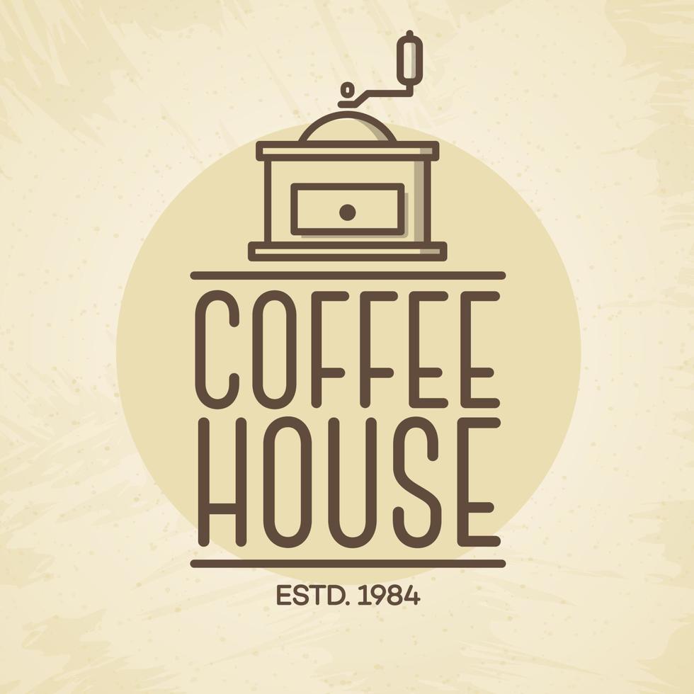 koffiehuis logo met koffiemachine lijnstijl geïsoleerd op de achtergrond voor café, winkel vector