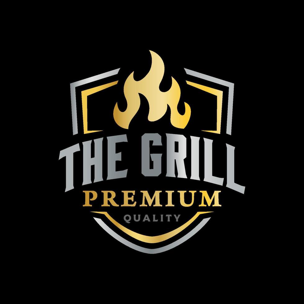 luxe stijlvolle bbq-badge embleem logo sjabloon de grill premium vector