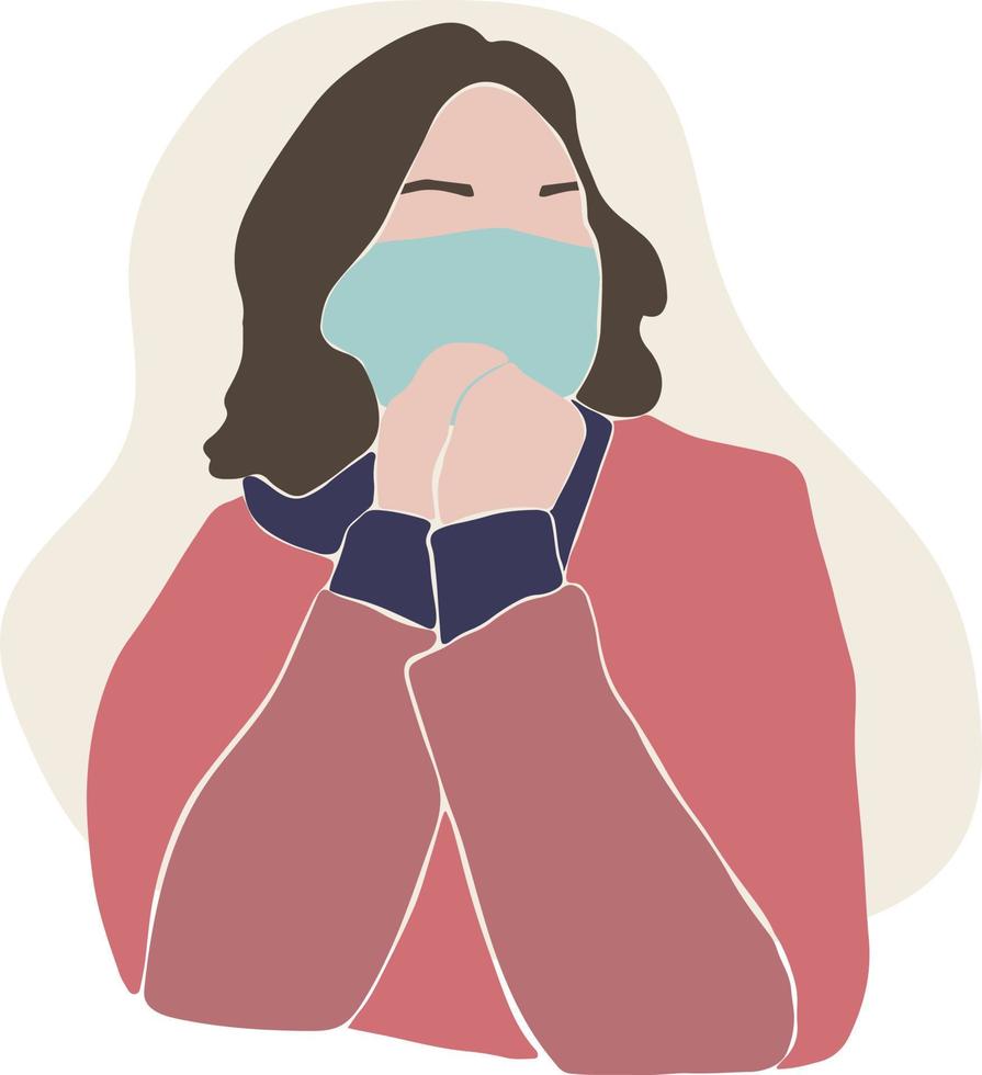 vrouwen abstract portret. modieuze platte scandinavische stijl. gezicht van een blanke Europese man met een beschermend medisch masker vector