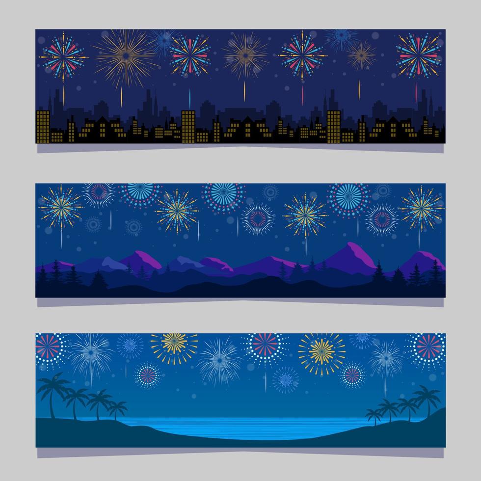 set van kleurrijke vuurwerk banner vector