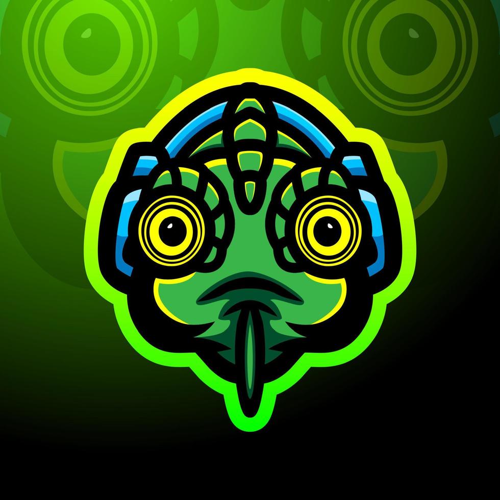 kameleon esport mascotte logo ontwerp vector