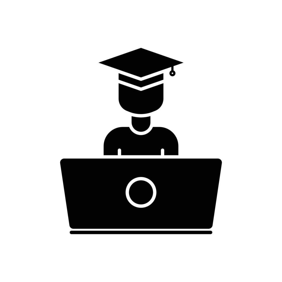 online onderwijs pictogram vector. virtueel leren, student, laptop. solide pictogramstijl, glyph. eenvoudig ontwerp illustratie bewerkbaar vector