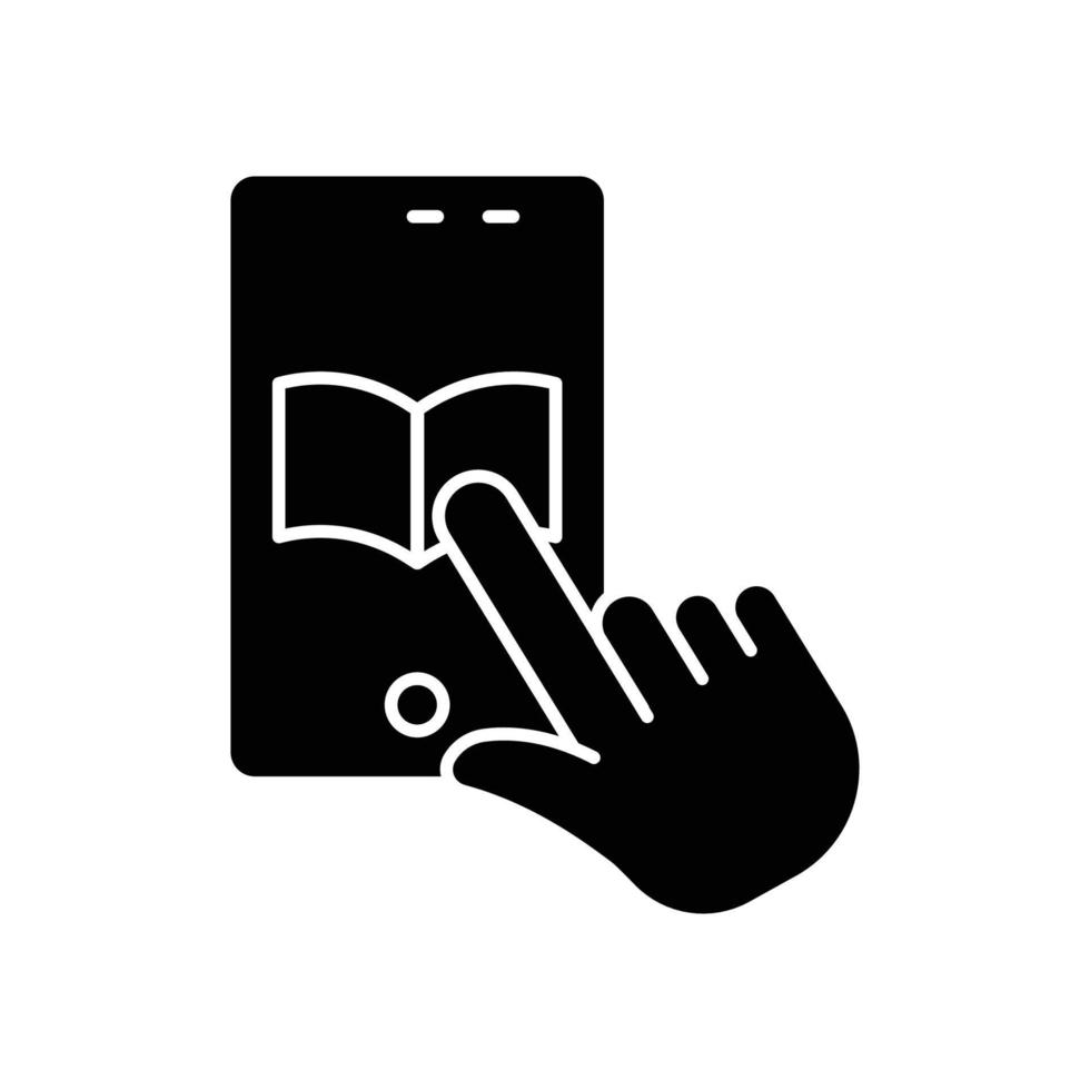 online onderwijs pictogram vector. virtueel leren, mobiele telefoon, hand aanraken, knop. solide pictogramstijl, glyph. eenvoudig ontwerp illustratie bewerkbaar vector