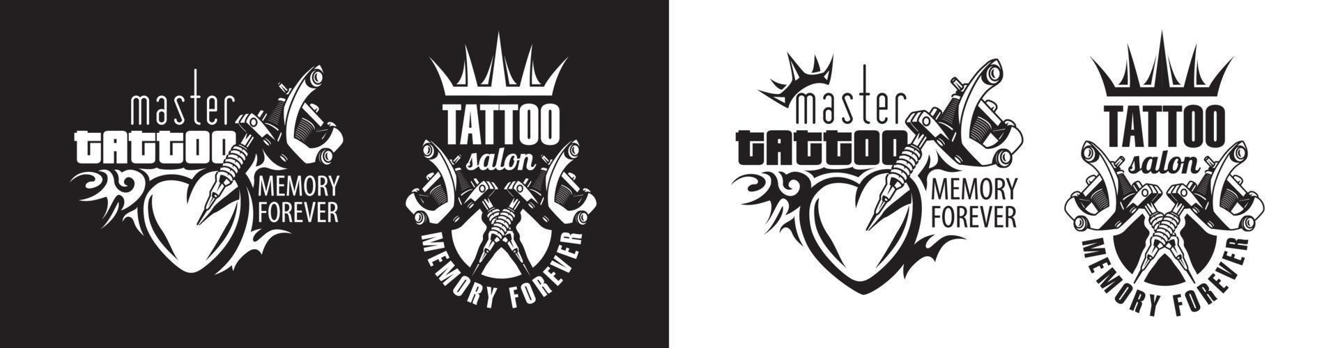 set van vector logo voor tattoo salon op witte en zwarte achtergrond