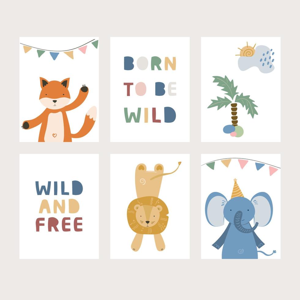 cartoon schattige dieren babykaart collectie met tekst vector
