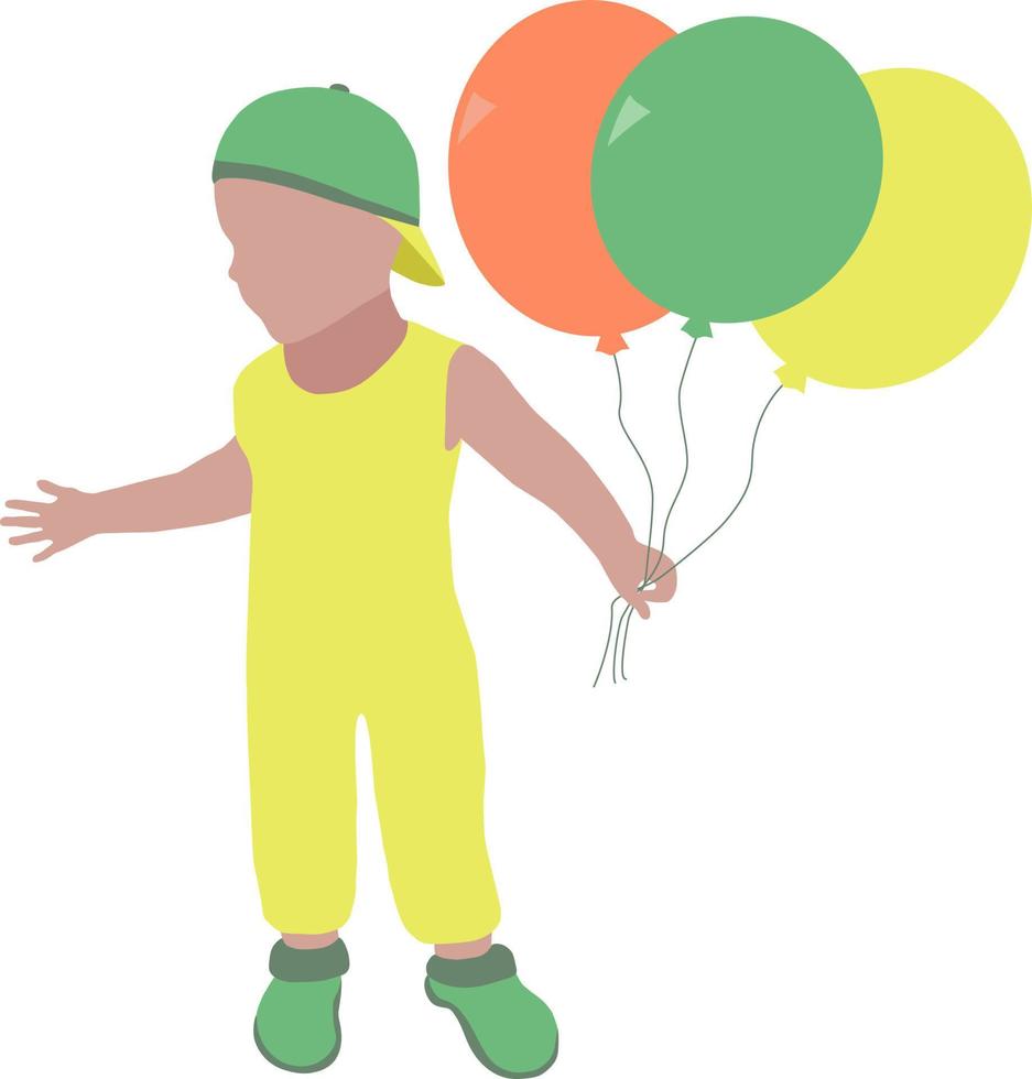 een kind met ballonnen. kleurrijke illustratie met een baby. geluksvogel. een leuk evenement. een vrolijke glanzende banner. voor een website, landingspagina, uitnodigingen, presentaties, visitekaartjes. eps-bestand 10 vector
