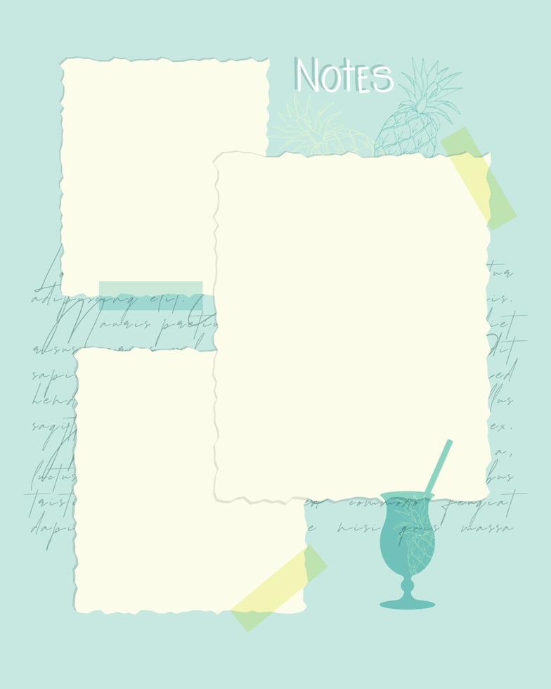 notities lege vintage collage met ananas en cocktail voor notities, takenlijst, herinneringen, checklist, bericht, plannen. vector