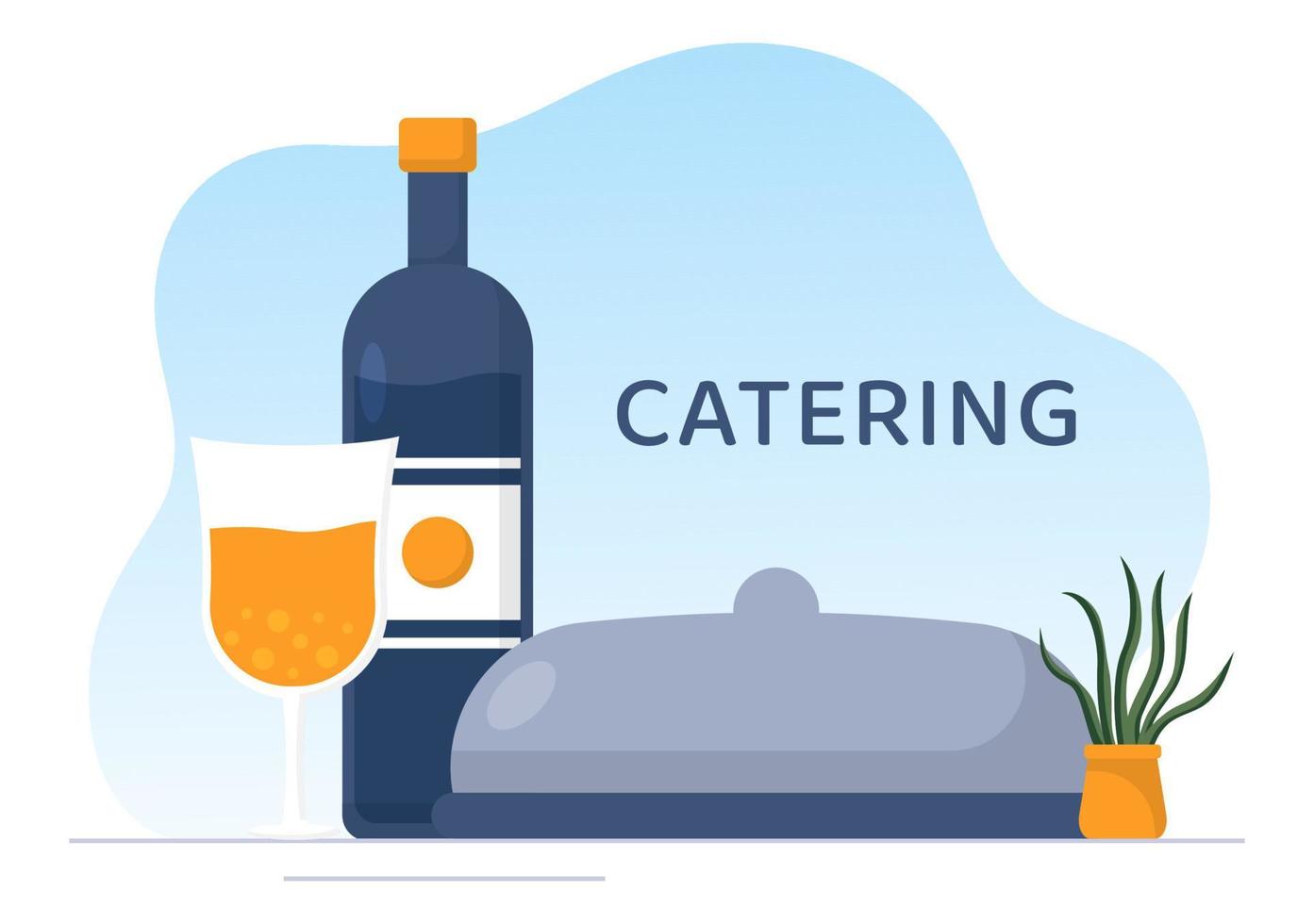 cateringservice met mensenhanden en een tafel voor zakelijke bijeenkomsten, banketten, bruiloft of feest in café of restaurant in platte cartoonillustratie vector